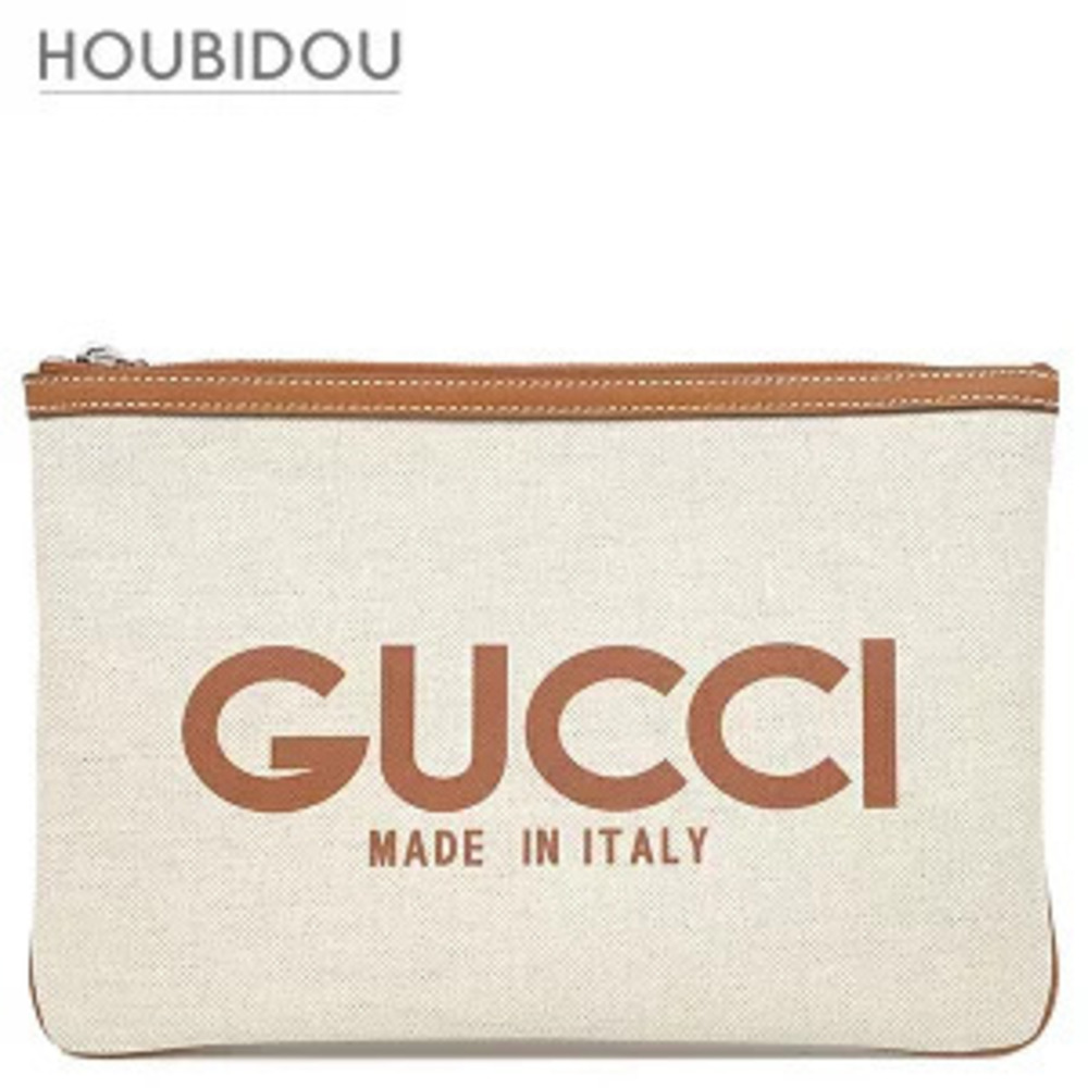 Gucci Clutch Bag Canvas Leather Beige Cream x Brown Shoulder Strap Pouch